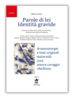 Copertina bianca del libro "Parole di lei. Identità gravide" di Inversi. Oltre al testo è presente una foto in bianco e nero di foglie.