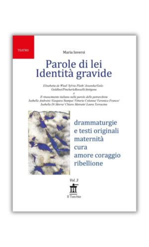 Copertina bianca del libro "Parole di lei. Identità gravide" di Inversi. Oltre al testo è presente una foto in bianco e nero di foglie.