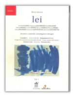 Copertina bianca del libro "Lei" di Maria Inversi. Il titolo è scritto in azzurro, la parte testuale con le info sul libro in nero. Sotto di esse l'immagine di un quadro che rappresenta quaro cancellato da delle pennellate di pittura.